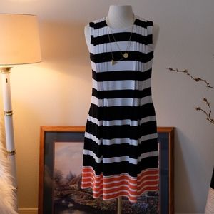 CALVIN KLEING Striped Fit and Flare Dress